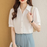 白色雪纺衬衫女夏高级感2024年韩版气质上衣宽松通勤短袖衬衣