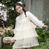 儿童春季公主裙 2024女童气质甜美串珠蕾丝蓬蓬纱长袖蛋糕裙