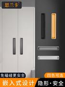 柜门暗装拉手黑色现代简约厨衣柜门，橱柜推拉移门，抽屉挖槽把手灰色