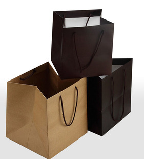 加厚纯色牛皮纸手提袋，礼物花束包装袋正方形，购物袋送亲戚朋友