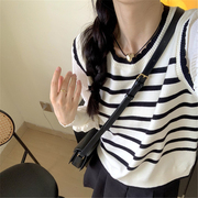 黑白条纹假两件毛衣针织衫，女2023秋冬小众，设计感拼接长袖上衣
