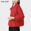 短款羽绒服女外套中式盘扣中国风面包服新年红色保暖棉衣冬季