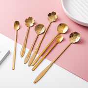 不锈钢创意樱花日本咖啡勺长柄搅拌棒甜品勺少女爱心花朵金色勺子