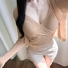 韩国东大门针织时尚套装紧身V领性感吊带+短款开衫两件套上衣