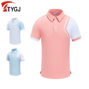 高尔夫儿童短袖t恤polo衫男女童学生夏季运动亲子，白蓝色(白蓝色)上衣服装