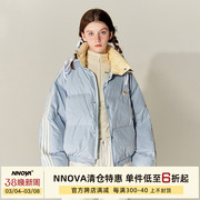 NNOVA美式复古立领插肩袖拼接短款棉服女秋冬外套