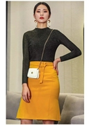 西纳维s撤柜品牌折扣，女装春季柠檬黄系，腰带修身鱼尾半裙