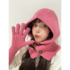 玫粉色韩国巴拉克拉法帽时髦帽，子女连帽帽围脖俩用一体冬季针织帽