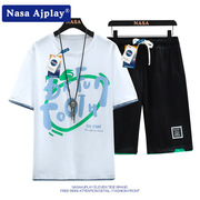 NASA短袖短裤运动套装男款夏季潮牌青少年男孩帅气搭配两件套夏装