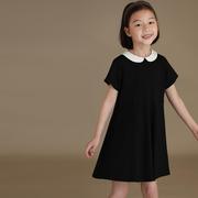 童装夏季女童日系气质娃娃，领黑色短袖，连衣裙公主裙洋气