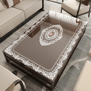 pvc软玻璃桌垫免洗防油防水餐桌布法式蕾丝，透明印花长方形茶几垫