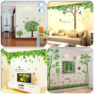 清新绿树植绿叶贴纸温馨客厅，卧室沙发电视背景装饰墙纸自粘墙贴画