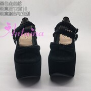 antaina蝴蝶结洛丽塔女鞋松糕厚底可定制黑色金丝绒一字扣带9137