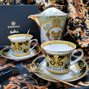 欧式小奢华骨瓷咖啡杯套装，复古美杜莎情侣装，下午茶高档精致陶瓷杯