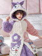 儿童珊瑚绒睡衣女孩冬季三层夹棉大童宝宝加厚套装家居服女童睡袍