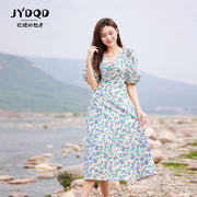 记忆的起点连衣裙2023夏韩系性感腰部镂空碎花桔梗长裙67AX86852W