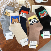 韩国袜子东大门aries秋冬可爱动物卡通，棉袜创意少女短袜中筒