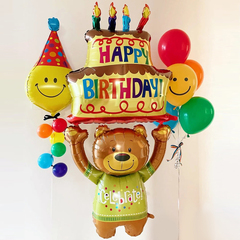 举蛋糕的小熊生日铝膜气球