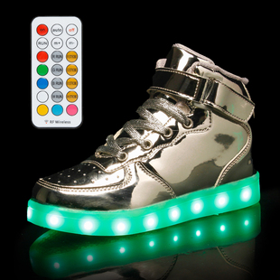 七彩灯鞋usb充电鬼步舞鞋，男女跳舞鞋运动板鞋，高帮夜光led发光鞋