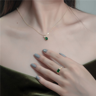 十里间新箩令祖母绿锆石珍珠项链气质显白可调节锁骨链戒指