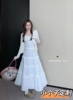 小个子145白色半身裙150高腰a字蛋糕裙温柔风长裙设计感花边裙xs
