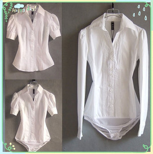 韩版春夏女士短袖衬衣职业装工作服，白商务(白商务)衫，时尚长袖连体衬衫v领