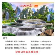 山水风景国画流水生财客厅沙发背景墙纸自粘3D大自然墙面贴画定制