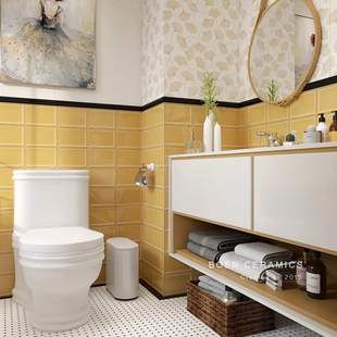 柏恩法式卫生间复古黄色面包砖，浴室墙砖厕所厨房，防滑小花砖地砖