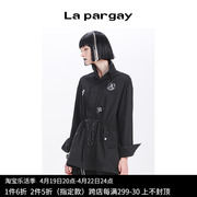 lapargay纳帕佳2023女装，黑色上衣个性时尚休闲中长款牛仔外套