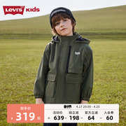 Levi's李维斯童装男童中长款风衣2023秋冬季儿童防风保暖外套