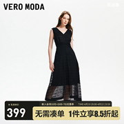 Vero Moda连衣裙2024春夏复古优雅无袖宽松高腰显瘦小黑裙