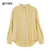gcrues格子衬衫复古小衫2024年春款韩版上衣女宽松小众设计感