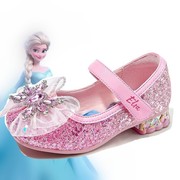 迪士尼女童公主小皮鞋，2024新春秋(新春秋)款，高跟艾莎冰雪演出水钻水晶鞋