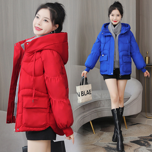 羽绒棉服女短款2023冬季韩版宽松小个子棉袄，连帽加厚棉衣外套