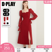 DPLAY秋装法式长裙礼服裙红色连衣裙订婚服回门服敬酒服