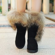 青竹狐狐狸毛雪地(毛雪地，)靴女皮毛一体高筒厚底，内增高加厚绒冬季靴子