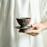 拓土纯手绘黄菊花瓣套杯茶杯杯垫组单杯主人杯创意茶杯子陶瓷茶盏