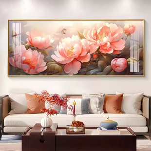 新中式牡丹花客厅装饰画花开富贵挂画轻奢大气温馨沙发背景墙壁画