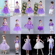 六一儿童合唱演出服紫色，女童蓬蓬纱公主裙，幼儿园舞蹈小学生表演服
