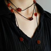红玛瑙黑尖晶多层长项链，女简约时尚，气质百搭项饰毛衣链