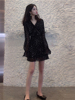 春秋季女装2023年法式复古赫本风小黑裙，小个子长袖雪纺连衣裙