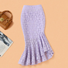 不规则紫色蕾丝半身裙薄女夏高腰裙子包臀中长款开衩白色鱼尾半裙