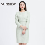 sunview尚约尚约浅绿长袖连衣裙早春系列2023年圆领，收腰女装