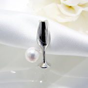 香槟酒杯珍珠胸针，白色6.5-7.0mmbbb纯银，男士婚礼礼服女