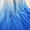 深灰蓝色钉珠珍珠渐变色，网纱布料面料礼服，连衣裙帷幔半透明布料
