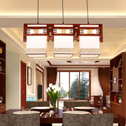 中式吊灯复古羊皮实木三头餐厅饭厅大气创意茶楼吧台灯具新中国风