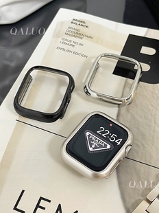 qaluo电镀保护壳半包适用applewatchs9s8代iwatch7苹果手表，se654321硬壳套40414445mm男女