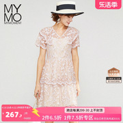 mymo朗黛夏季气质粉色，蕾丝短袖连衣裙m2l290i