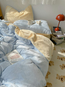 梨梦 芝士蓝蓝~秋冬加厚保暖牛奶绒四件套珊瑚绒床单被套床上用品