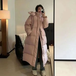韩版超长款过膝羽绒服女冬设计感时尚加厚情侣2023年外套潮范
